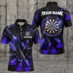 Blue Darts Arrow Thunder Lightning Dart Shirts For Men Custom Dart Team Jerseys Polo & 1/4 Zip TDM3765