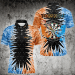 Personalized Orange And Blue Dartboard Icy Men Dart Shirts Custom Dart Jerseys Polo & 1/4 Zip TDM3757
