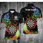 Rainbow Fire Flame Dartboard Darts Polo & Quarter Zip Custom Dart Shirts For Men Dart Jerseys TDM3740