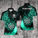 Turquoise Fire Flame Dartboard Darts Polo & Quarter Zip Custom Dart Shirts For Men Dart Jerseys TDM3739