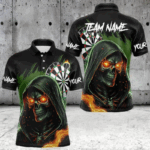Personalized Green Death Skeleton Fire Dart Shirts For Men Custom Skull Dart Jersey Polo & 1/4 Zip TDM3711