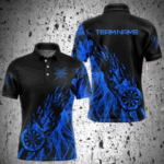 Black And Blue Dartboard Fire Flame Darts Polo & Quarter Zip Custom Dart Shirt For Men Dart Jersey TDM3706
