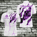 Personalized Skull White Purple Grunge Darts Polo & Quarter-Zip For Men Custom Dart Team Jerseys TDM3704
