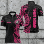 Personalized Pink Black Tribal Darts Polo & Quarter Zip Custom Dart Shirts For Men Dart Jerseys TDM3700