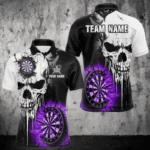 Personalized Grunge Skull Crack Wall Men Dart Shirts Custom Darts League Team Jerseys |Purple TDM3698