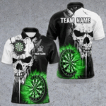 Personalized Grunge Skull Crack Wall Men Dart Shirts Custom Darts League Team Jerseys |Green TDM3699