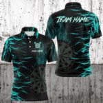 Personalized Turquoise Flaming Dart Shirts For Men Custom Fire Dart Jerseys Polo & Quarter Zip TDM3687