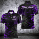 Personalized Purple Flaming 3D Fire Dart Shirts For Men Custom Team Dart Jerseys Polo & Quarter Zip TDM3686