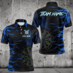 Personalized Blue Flaming 3D Fire Dart Shirts For Men Custom Team Dart Jerseys Polo & Quarter Zip TDM3685