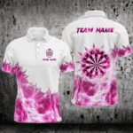Pink Icy Light White Darts Polo & Quarter Zip Custom Dart Shirts For Men Team Darts Jerseys TDM3683