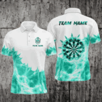 Icy Turquoise Light White Darts Polo & Quarter Zip Custom Dart Shirts For Men Team Darts Jerseys TDM3682