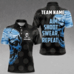 Funny Blue Camo Darts Skull Aim Shoot Swear Repeat Custom Dart Shirts For Men Darts Team Jerseys TDM3595