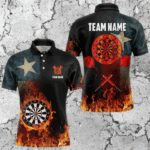 Personalized Retro Texas Flag Flame Dartboard Darts Shirts For Men, Patriotic Texas Dart Jerseys TDM3677
