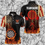 Personalized Retro US Flag Flame Dartboard Darts Shirts For Men, Patriotic American Dart Jerseys TDM3676