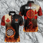 Personalized Retro Canada Flag Flame Dartboard Darts Shirts For Men, Patriotic Canadian Dart Jersey TDM3675