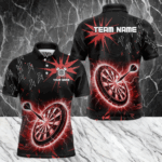 Custom Dart Jerseys For Men, Black And Red Dartboard Thunder Lightning Darts Shirts Polo & 1/4 Zip TDM3666