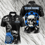 Personalized Blue Darts Smoke Skull Men Dart Shirt Custom Dart Board Fire Flame Dart Team Jersey TDM3654