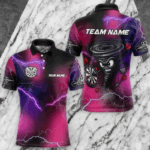 Personalized Pink Thunder Lightning Tornado Custom Funny Dart Shirts For Men, Cool Dart Team Jersey TDM3652
