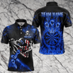 Fire Flame Darts Board American Flag Skull Dart Shirts For Men Custom Darts Team Jerseys |Blue TDM3647