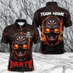 Personalized Red Dartboard Skull Fire Crack Dart Shirts Polo & 1/4 Zip For Men Custom Dart Jerseys TDM3641