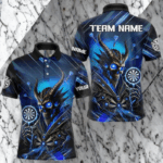 Personalized Blue Glowing Grim Reaper Dart Shirt Polo, Quarter Zip For Men Custom Skull Dart Jersey TDM3640