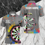 Funny Dartboards Colorful Paint Aim Shoot Swear Repeat Custom Men Darts Shirt, Dart Jerseys |Grey TDM3639