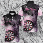 Pink And Black Smoke Dart Shirts For Men Custom 3D Dart Polo & Quarter Zip Team Dart Jerseys TDM3622