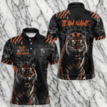 Black And Orange Custom Tiger Darts Polo & Quarter Zip, Dart Shirts For Men Team Dart Jerseys TDM3621