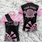 Holographic Pink Darts Tie Dye Polo & Quarter Zip Custom Dart Shirts For Men Glowing Dart Jerseys TDM3624
