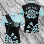 Holographic Blue Darts Tie Dye Polo & Quarter Zip Custom Dart Shirts For Men Glowing Dart Jerseys TDM3623