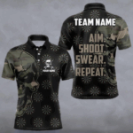 Funny Camo Darts Skull Aim Shoot Swear Repeat Custom Dart Shirts For Men, Vintage Dart Team Jerseys TDM3266