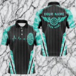 Turquoise Camo Dartboard Pulse Heartbeat Custom Men Dart Shirts, Funny Wings Cool Dart Team Jerseys TDM3618