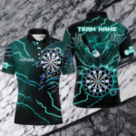 Personalized Thunder Lightning Eagle Turquoise Darts Shirt Polo & Quarter Zip For Men Dart Jerseys TDM3579