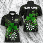 Luckiest Green Shamrock Black Grunge Dart Shirts For Men Custom St Patrick Day Dart Team Jerseys TDM3591