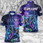 Funny Death Skeleton Blue Purple Galaxy Dart Shirts For Men Custom Glowing Dart Jerseys Outfits TDM3561