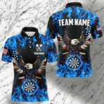 Blue Flaming American Flag Eagle Custom 3D Dart Shirts For Men, Patriotic Darts Team Jersey TDM3556