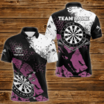 Pink Black Grunge Darts Polo, 1/4 Zip Custom Dart Shirt For Men Darts Jerseys TDM3541