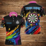 Funny Dartboards Colorful Paint Splash Dart Shirts For Men Custom Polo & Quarter Zip Darts Jerseys TDM3544