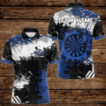 Grunge Blue Paint Splash Dart Polo & Quarter Zip Custom Dart Shirts For Men Darts Team Jerseys TDM3538