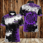 Grunge Purple Paint Splash Dart Polo & Quarter Zip Custom Dart Shirts For Men Darts Jerseys TDM3537