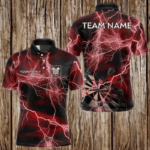Black And Red Thunder Lightning Dart Shirts With Pocket For Men Custom 3D Darts Team Jerseys TDM3523
