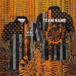 Custom Orange Grunge US Flag Patriotic Darts Shirt For Men, Retro Darts Board Darts Team Jerseys TDM2272