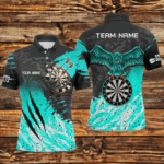 Personalized Turquoise Black Eagle Dartboard Dart Polo & 1/4 Zip For Men Custom Team Dart Jerseys TDM3522