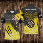 Personalized Yellow Black Eagle Dartboard Dart Polo & Quarter Zip For Men Custom Team Dart Jerseys TDM3521