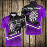 Black And Purple Darts Shirts For Men Custom Lightning Dart Polo & Quarter Zip, Cool Dart Jerseys TDM3499