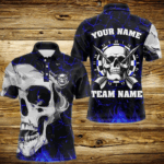 Personalized Blue Glowing Fire Crack Skull Dart Shirt Custom Dart Shirts For Men Dart Team Jersey TDM3492
