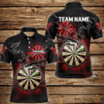Striking Red Glowing Light Darts Polo & Quarter Zip Custom Dart Shirts For Men Darts League Jerseys TDM3479