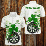 Luckiest Green Shamrock White Grunge Dart Shirts For Men Custom St Patrick Day Dart Team Jerseys TDM3478