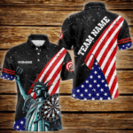 Personalized The Statue Of Liberty Black Darts Shirts For Men Custom Us Flag Patriotic Darts Jersey TDM3466