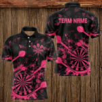 Black And Pink Grunge Darts Polo, Quarter Zip For Men Custom Dart Shirts For Team Dart Jerseys TDM3465